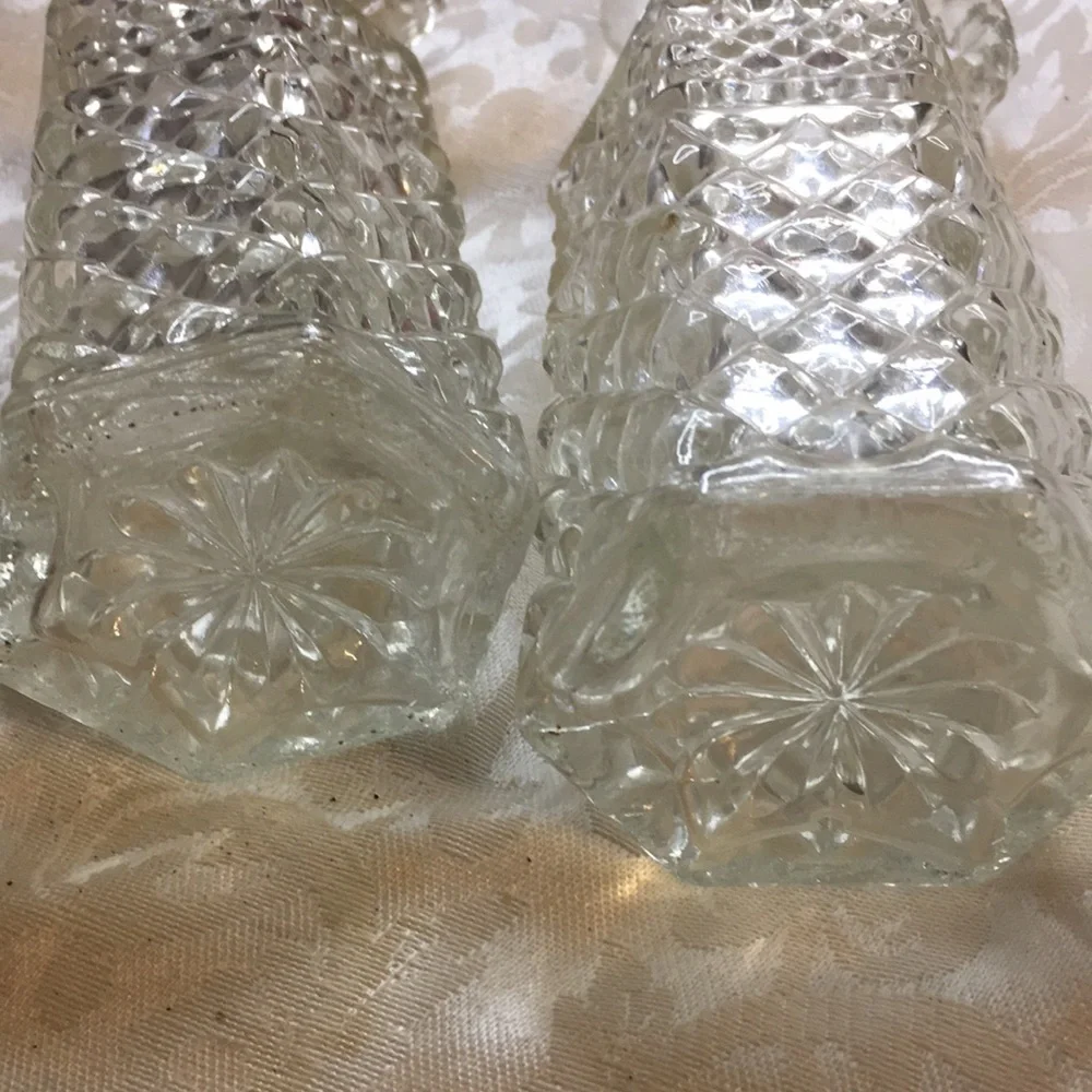 Vintage Cut Glass Cruet Bottles - Pair (Clear)
